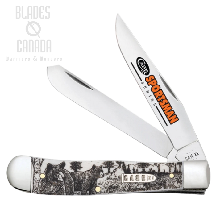 Case Trapper Folding Knife, Stainless, Sportsman Series Bear, Smooth Natural Bone, 81223